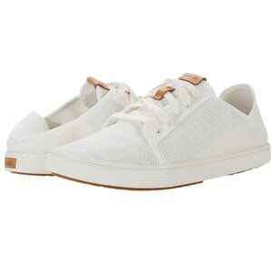 OluKai Pehuea Li White Low-Top Sneakers with Textured Fabric